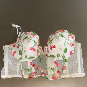Victoria's Secret White Bustier with Red Cherry Embroidery